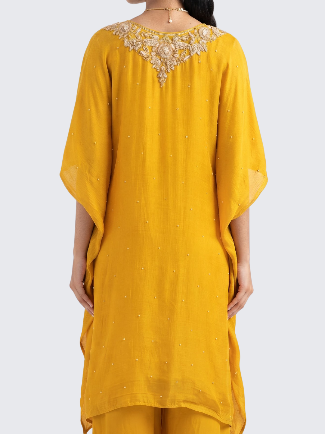 Suhij Yellow Chinon Indo Western with Cutdana, Sequins and Pearl Embroidery 6